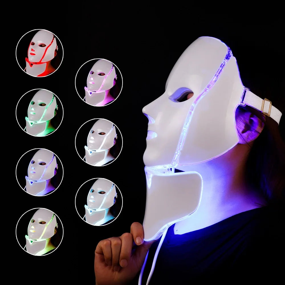 Face+Neck 7 Colors Light LED Facial Mask With Neck Skin Rejuvenation Face Care Treatment Beauty Anti Acne Therapy Whitening