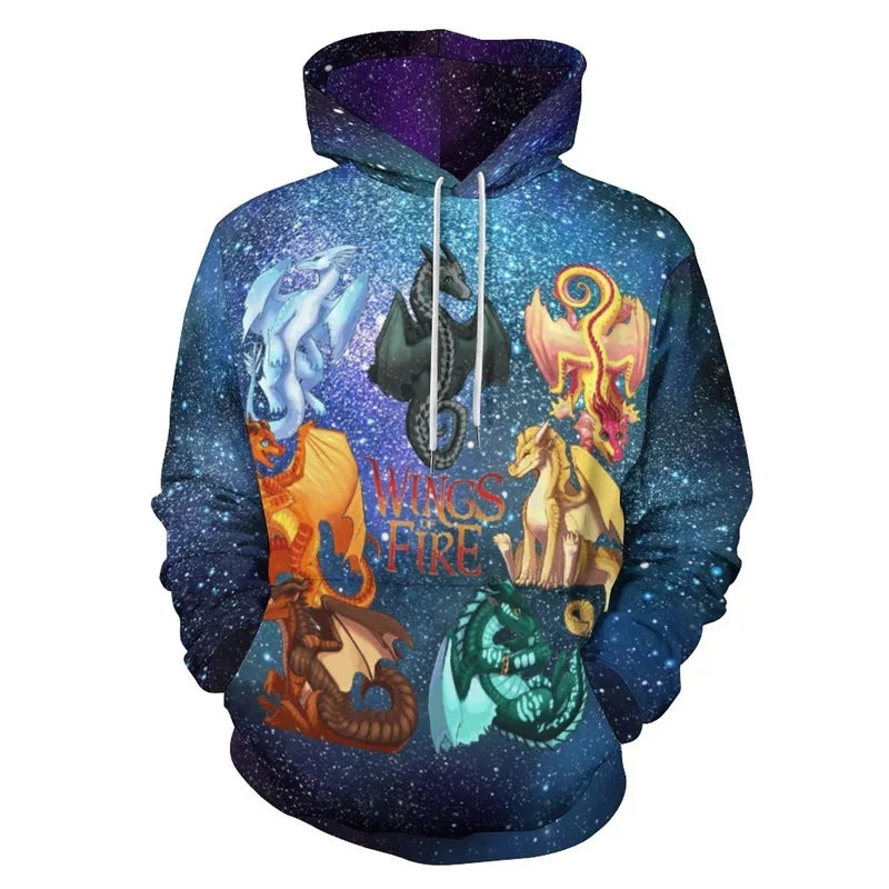 Wings Of Fire Dragon Graphic Hoodies For Men 3D Print Novelty Pullover Sweatshirts Casual Oversized Men Hoodie Streetwear