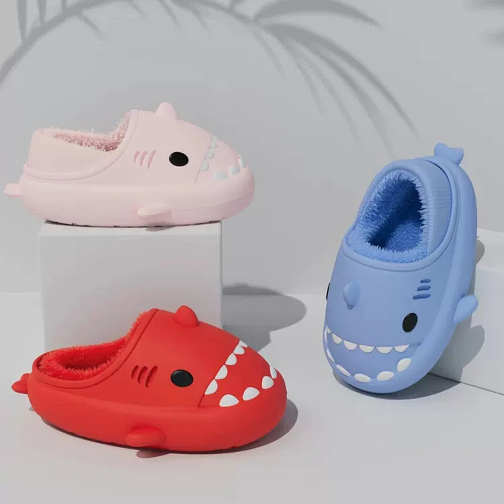 Litfun Fur Plush Shark Slippers Women Men Winter Cozy Fur Shark Slides Cartoon Furry Home Shoes Platform Waterproof Shark Slides