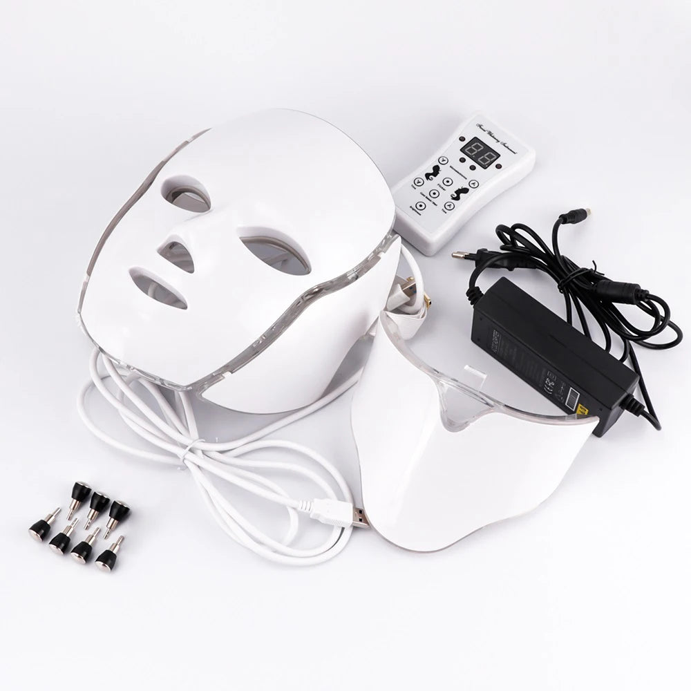 Face+Neck 7 Colors Light LED Facial Mask With Neck Skin Rejuvenation Face Care Treatment Beauty Anti Acne Therapy Whitening