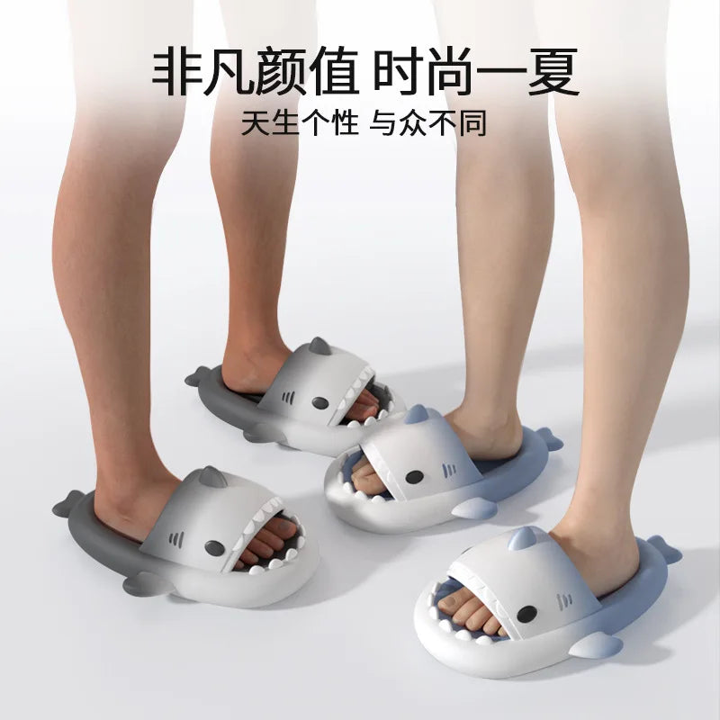 Gradient Color Shark Slippers 4cm Thick Sole Indoor Bathroom Summer Shoes Woman Men Beach Street Slides Cute Cartoon Footwear