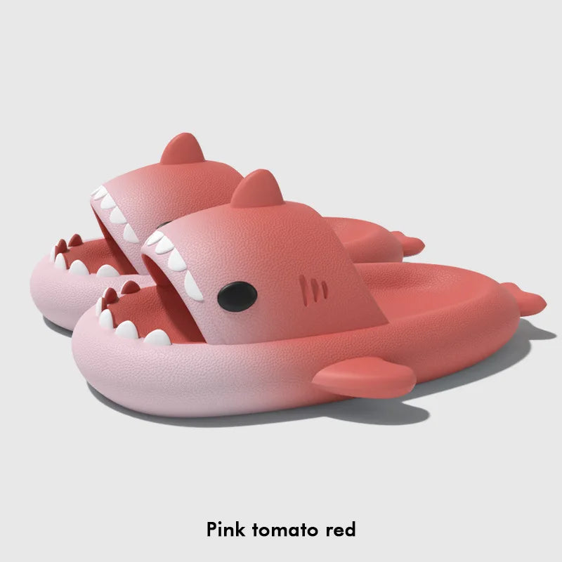 Gradient Color Shark Slippers 4cm Thick Sole Indoor Bathroom Summer Shoes Woman Men Beach Street Slides Cute Cartoon Footwear