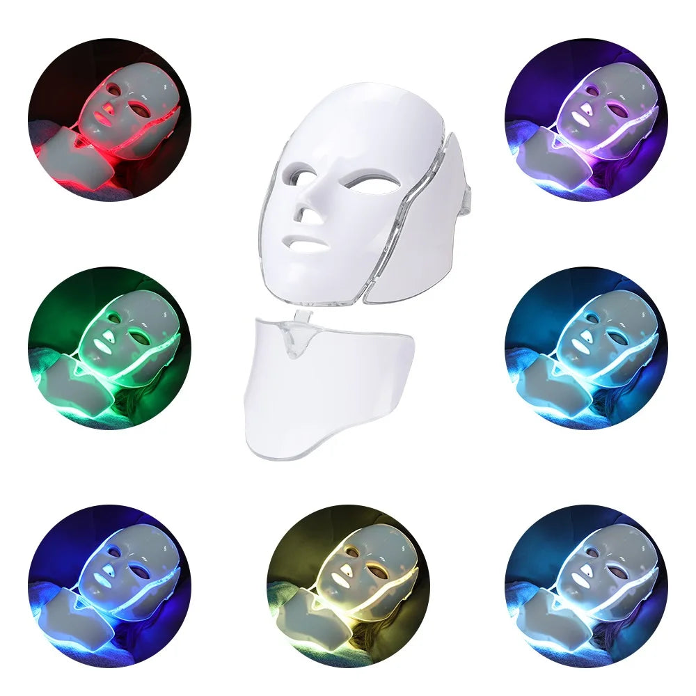 Face+Neck 7 Colors Light LED Facial Mask With Neck Skin Rejuvenation Face Care Treatment Beauty Anti Acne Therapy Whitening