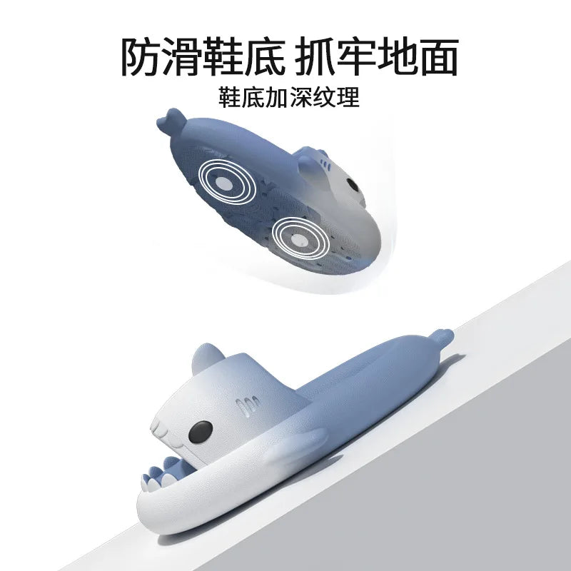 Gradient Color Shark Slippers 4cm Thick Sole Indoor Bathroom Summer Shoes Woman Men Beach Street Slides Cute Cartoon Footwear